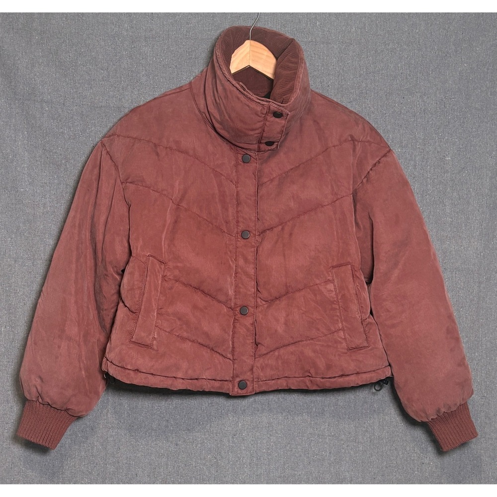 Pilcro Anthropology Exaggerated Collar Women Mauve Cropped Puffer Jacket Sz SM